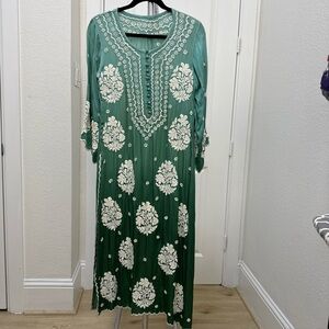 Lucknowi Silk Sateen Green Ombre Kurti